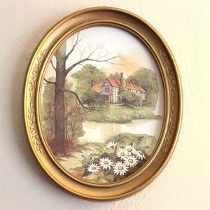 Vintage English Tudor Countryside Oval Frame Print